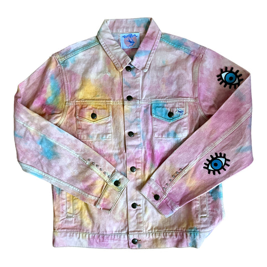 The Archive Sale: One of a Kind Rainbow Tie Dye Fringe Denim Jacket