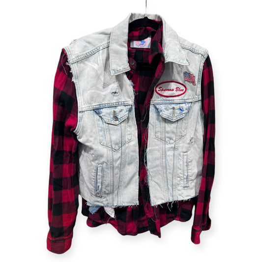 The Archive Sale: One Of A Kind "Chains" Denim Red Flannel Shirt Jacket - Sample