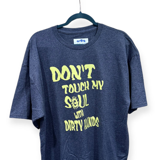 The Archive Sale: “Don’t touch my soul” Tee - Heather Navy/ Yellow